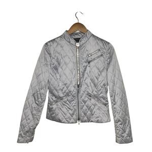 Express Metallic Silver Quilted Moto Style Zip Jacket Size 8